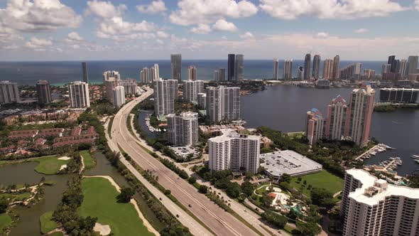 Aerial video William Lehman Causeway Aventura FL USA 5k