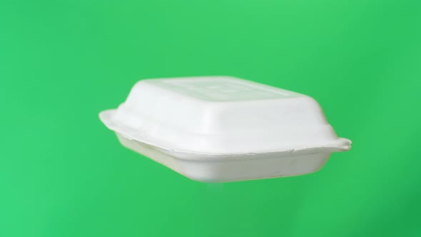 Food Foam Tray Garbage Waste Rotating On Green Screen Background