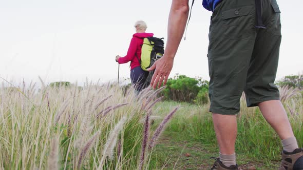 Senior couple on a hike together in nature