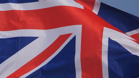 The national British flag waving in the wind.