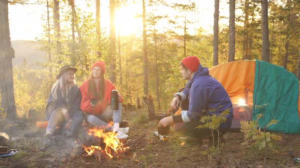 Active Young People Have Fun on Fresh Air in Forest