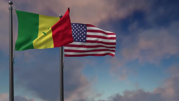 Senegal Flag Waving Along With The National Flag Of The USA - 2K