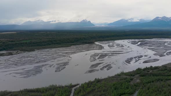 4K Drone Video of Chulitna River and Troublesome Creek near Denali State Park in Alaska