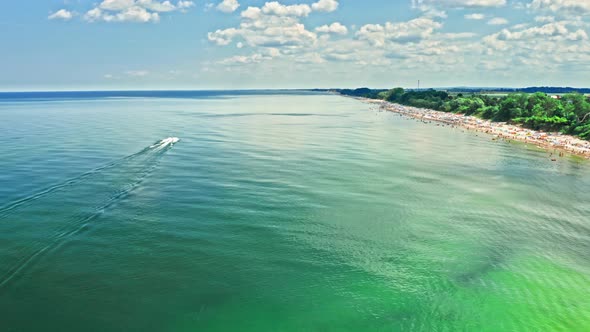 Jet ski on Baltic Sea. Sport on sea in summer.