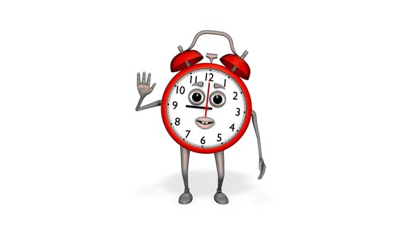 Cartoon Alarm Clock Hello Loop On White Background