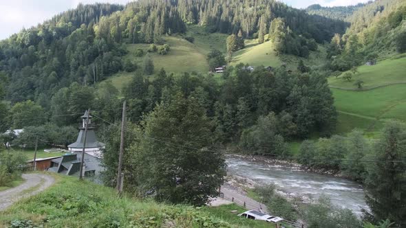 Mountain River Near the Carpathian Mountain Village. Cheremosh Mountain River