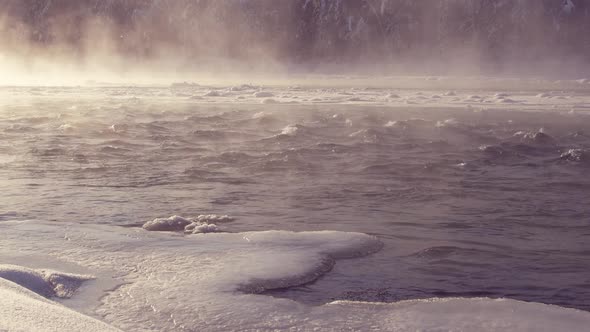 River with Fogs Covered By Ice