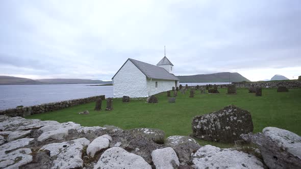 Ultra Wide Angle Sliding Camera with Cemetery and Church