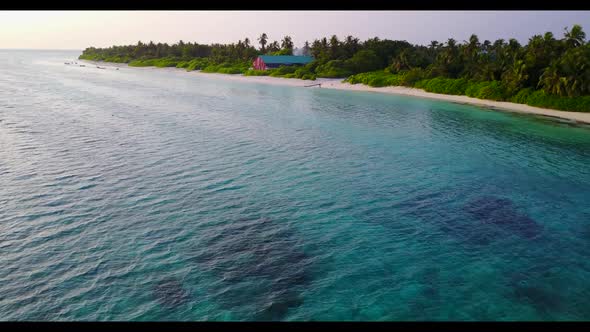 Aerial panorama of beautiful coast beach holiday by shallow ocean and white sandy background of a da