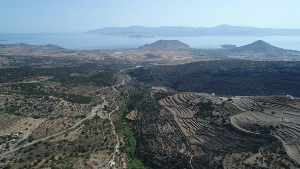 Village of Lefkes on the island of Paros in the Cyclades in Greece from the sky