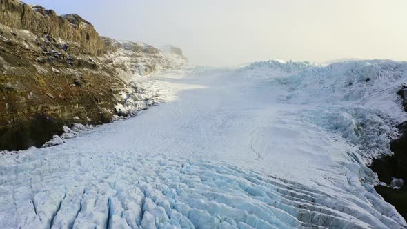 Drone Between Mountains And Over Vatnajokull Glacier