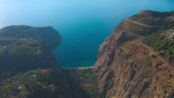 Aerial View of Sea and Butterfly Valley Deep Gorge in Oludeniz Fethiye Turkey