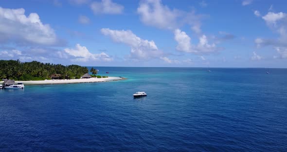 Tropical above abstract shot of a white paradise beach and blue sea background in colorful 4K