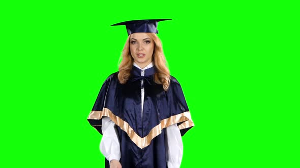 Student Graduate Isolated Confident Talking Interview. Green Screen