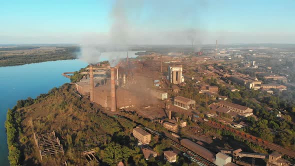 Aerial View of the Industrial Plant with Smoking Pipes