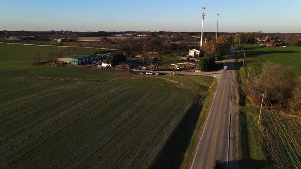 aerial footage of a field county street in illinois