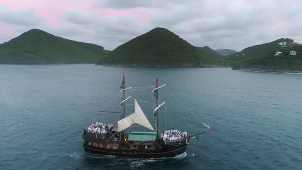 Seascape Aerial Historical European Galleon Ship Voyage at Saint Lucian Island