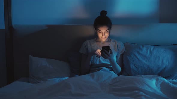 Night Insomnia Smartphone Addiction Woman Bedroom