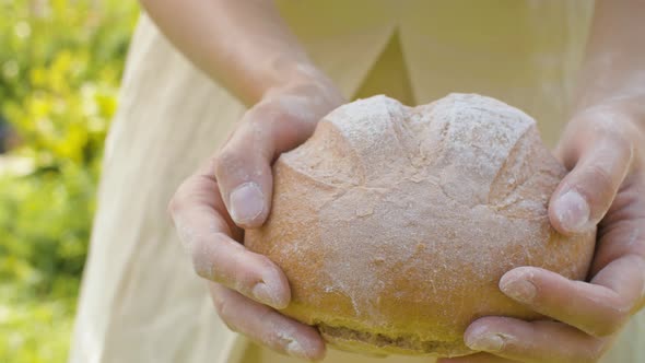 Homemade Bread in Female Hands