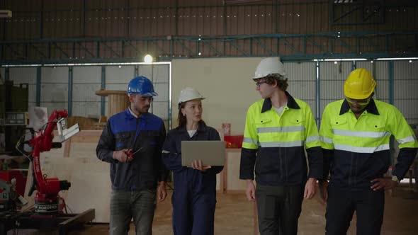 Diversity team of factory engineers ,leadership by engineer women are inspecting and consulting work