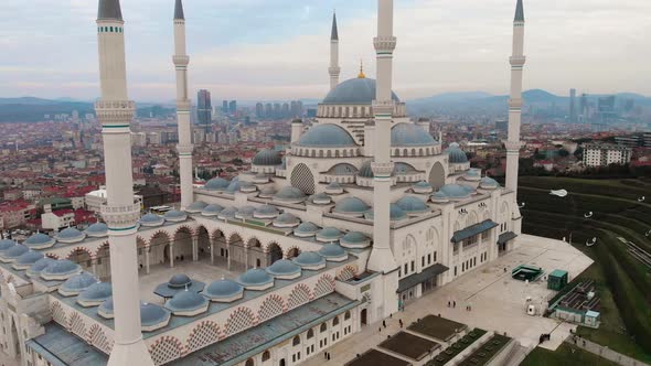 4K Aerial view of Camlica the biggest Mosque in Turkey Istanbul 3