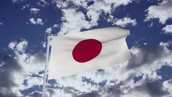 Japan Flag With Sky 4k