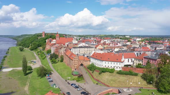Grudziadz, Poland. Aerial view of historic old town