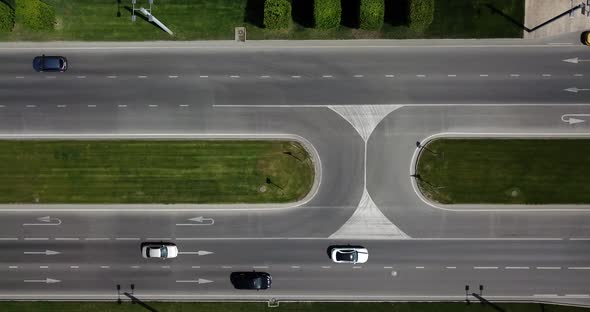 Top Down Aerial City View of Freeway Busy City Road Traffic Jam Highway.