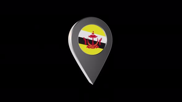 3d Animation Map Navigation Pointer With Brunei Flag With Alpha Channel - 4K