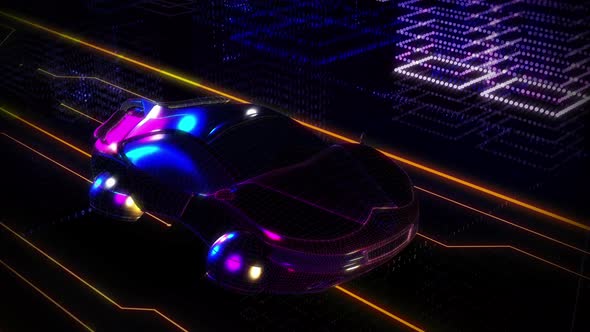 Riding Cyber Car With Laser Reflections In Sci-Fi Internet Augmented Reality alt