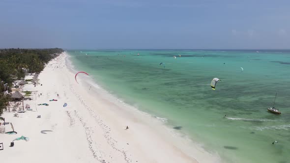 Kitesurfing Near the Shore of Zanzibar Tanzania