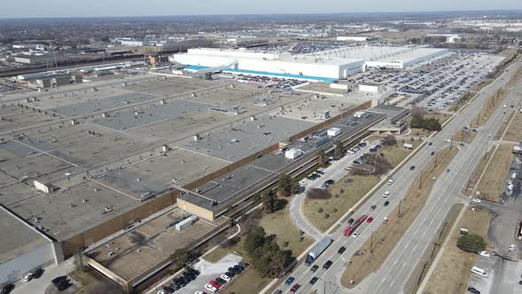 Massive vehicle building factory of Stellantis, Sterling Heights Assembly Plant, Michigan, USA. Aeri
