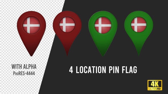 Denmark Flag Location Pins Red And Green
