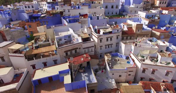 Chefchaouen, Morocco Cityscape, Wide Aerial Shot