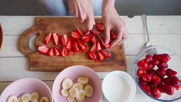 Making Fruit Salad with Strawberry and Banana