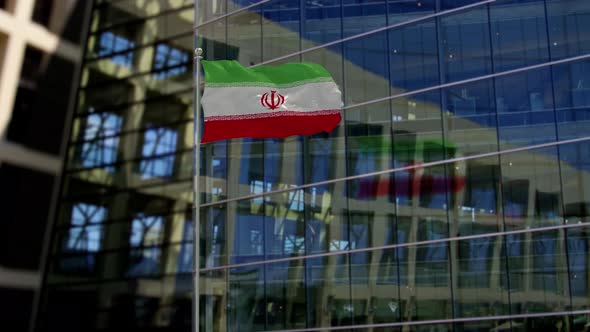 Iran Flag Waving On A Skyscraper Building