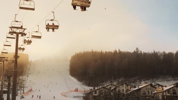 Ski Resort at Sunrise in Winter Morning