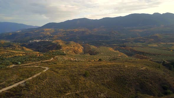 Agricultural Landscape in Spain Aerial Flyover