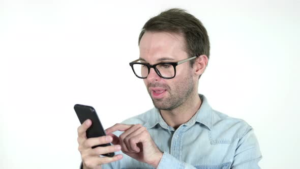 Man Browsing Smartphone, White Background