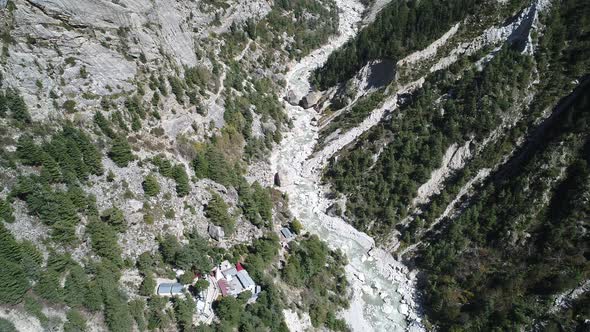 Gangotri valley in the state of Uttarakhand in India seen from the sky alt