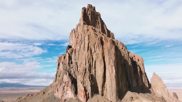 Cinematic Epic Shiprock Landscape Aerial  Panorama From Drone Natural Wonder