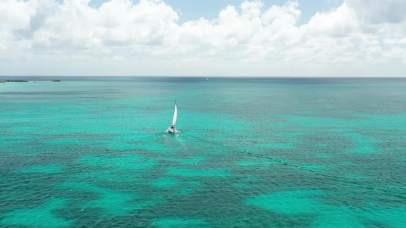 Drone footage of sailboat in Antigua