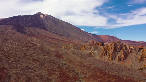 Aerial View of the Teide National Park Flight Over a Desert Rocky Surface View of the Mountains