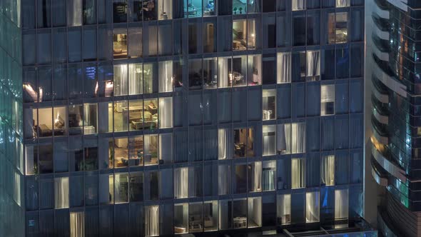 Night View of Exterior Apartment Tower Timelapse