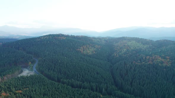 Magnifical Mountains with Deep Forest Tree Landscape and Curved Roads on Top