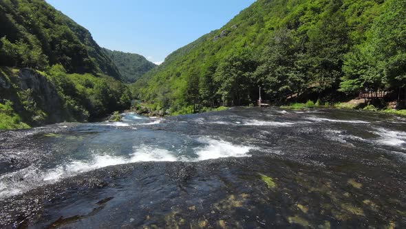 Fast Extreme Dive Flight Over the Epic Waterfall at Exotic Una River Aerial View