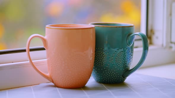Bright Mugs with Coffee