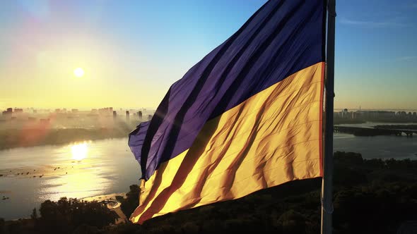 Kyiv - National Flag of Ukraine By Day. Aerial View. Kiev