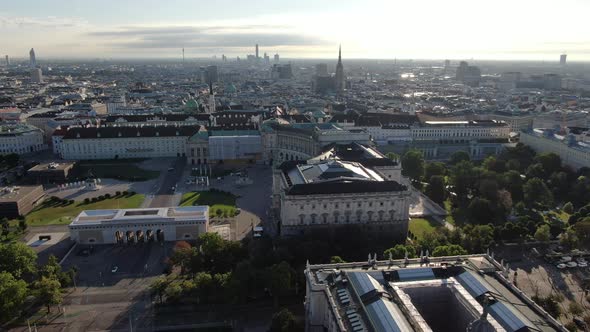 Vienna - flying over Heldenplatz and Hofburg palace, Austria