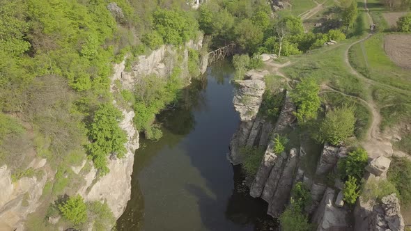 Aerial View To Granite Buky Canyon on the Hirskyi Takich River in Ukraine